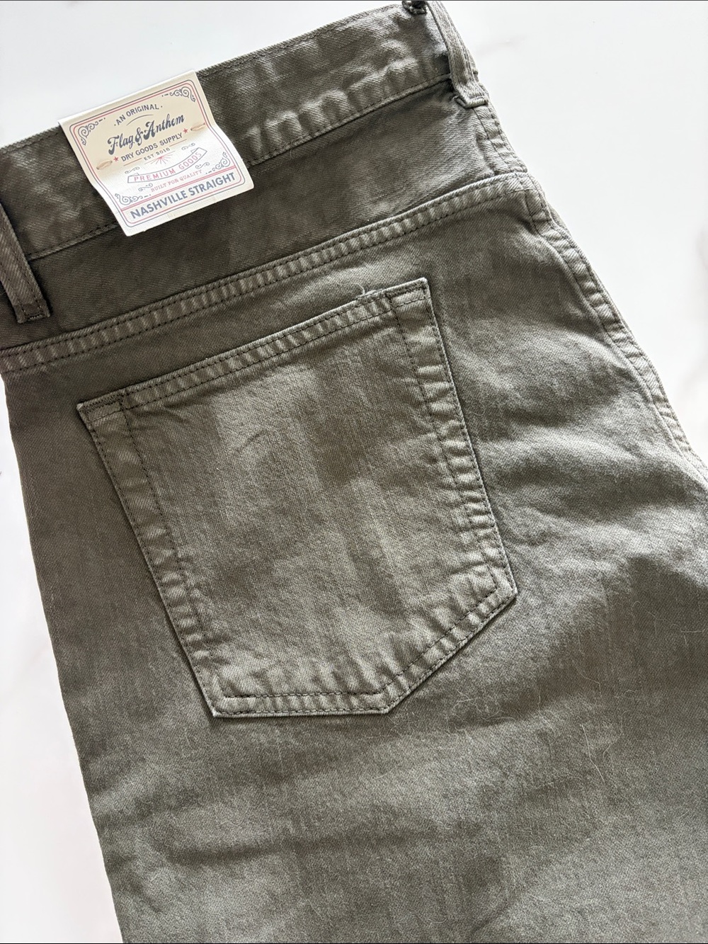 Men’s Flag & Anthem Brunswick Overdye Nashville Straight Jeans Olive 35x32 NWT - Picture 5 of 8